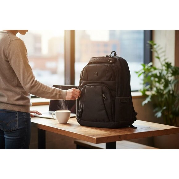 Swiss Gear Black Laptop Backpack W/ Tablet Pocket & Airflow Design - Picture 5 of 15
